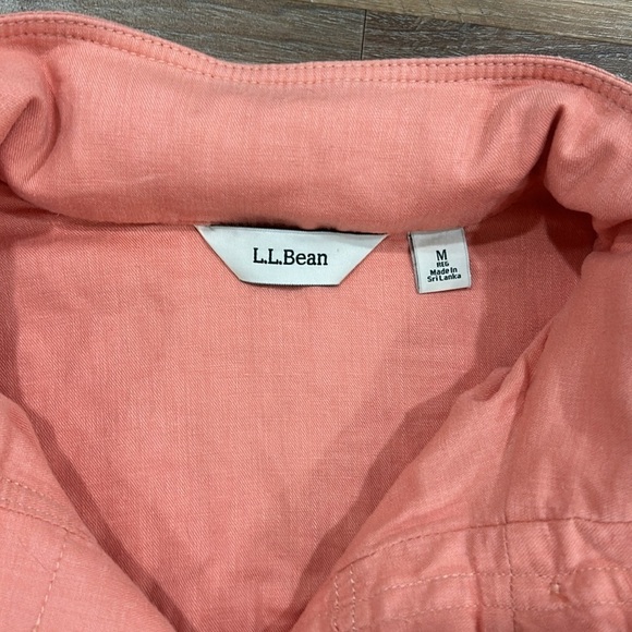 LL Bean Linen Utility Jacket Pink/Salmon Size Med Regular. Packable hood - Picture 4 of 16